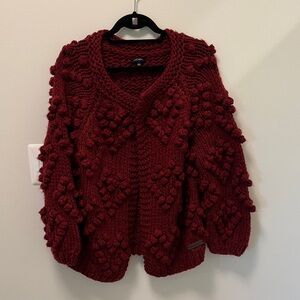 Women's Rich Red Oversized Knit Cardigan